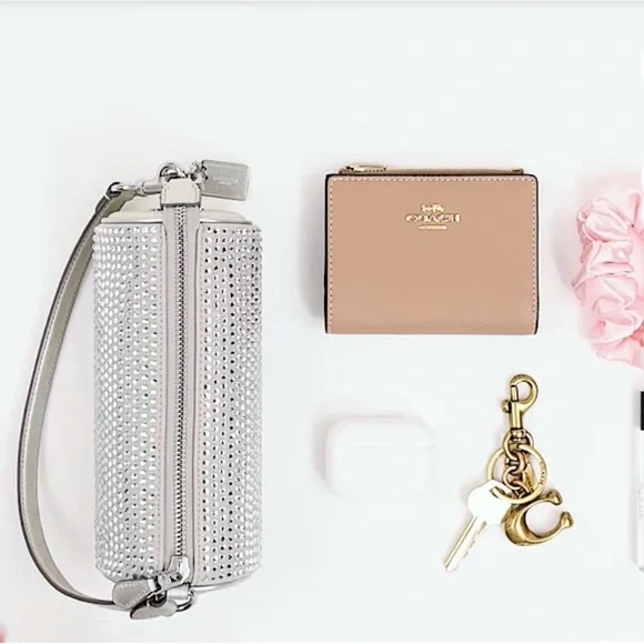 NWT Coach Silver & Gray w/Crystals Cylinder Wristlet/Purse - Picture 4 of 9